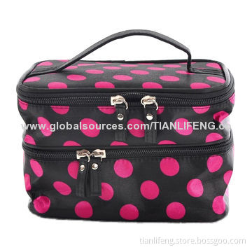 Unique Dots Pattern Double Layer Cosmetic Bag, Comes in Black